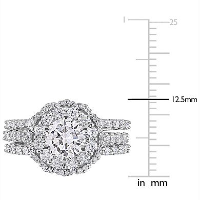 Stella Grace Sterling Silver 2 1/4 Carat T.W. Lab-Created Moissanite Halo Engagement Ring Set