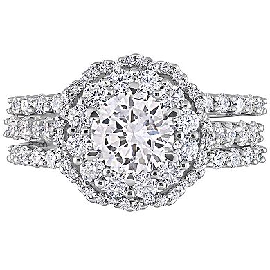 Stella Grace Sterling Silver 2 1/4 Carat T.W. Lab-Created Moissanite Halo Engagement Ring Set