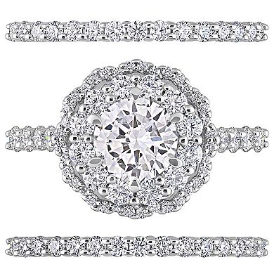 Stella Grace Sterling Silver 2 1/4 Carat T.W. Lab-Created Moissanite Halo Engagement Ring Set