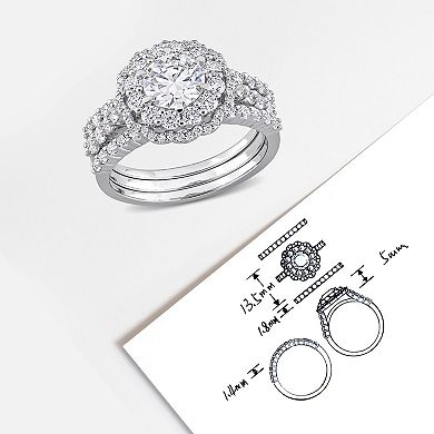 Stella Grace Sterling Silver 2 1/4 Carat T.W. Lab-Created Moissanite Halo Engagement Ring Set