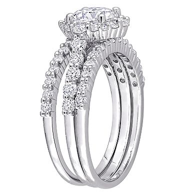 Stella Grace Sterling Silver 2 Carat T.W. Lab-Created Moissanite Halo Engagement Ring Set