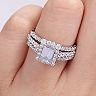 Stella Grace Sterling Silver 2 1/10 Carat T.W. Lab-Created Moissanite Square Halo Engagement Ring Set