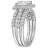 Stella Grace Sterling Silver 2 1/10 Carat T.W. Lab-Created Moissanite Square Halo Engagement Ring Set