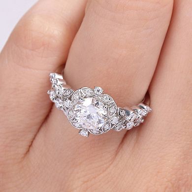 Stella Grace Sterling Silver 1 3/5 Carat T.W. Lab-Created Moissanite Halo Engagement Ring Set