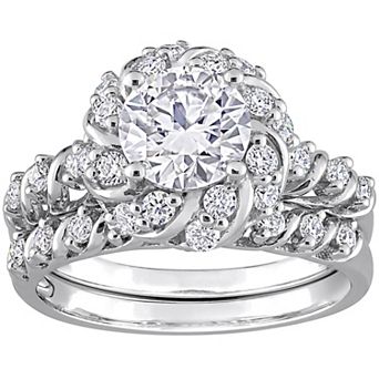 Stella Grace Sterling Silver 1 7/8 Carat T.W. Lab-Created Moissanite Halo Engagement Ring Set