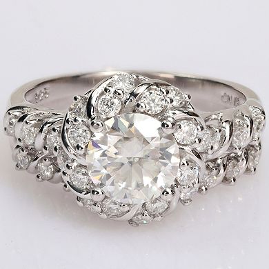 Stella Grace Sterling Silver 1 7/8 Carat T.W. Lab-Created Moissanite Halo Engagement Ring Set