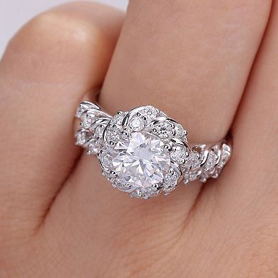 Stella Grace Sterling Silver 1 7/8 Carat T.W. Lab-Created Moissanite Halo Engagement Ring Set