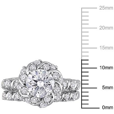 Stella Grace Sterling Silver 1 7/8 Carat T.W. Lab-Created Moissanite Halo Engagement Ring Set