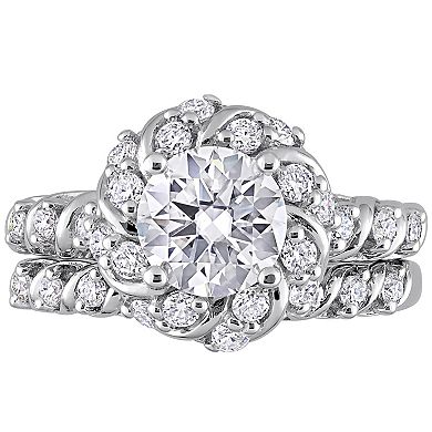 Stella Grace Sterling Silver 1 7/8 Carat T.W. Lab-Created Moissanite Halo Engagement Ring Set