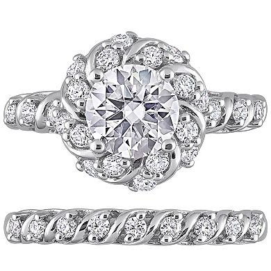Stella Grace Sterling Silver 1 7/8 Carat T.W. Lab-Created Moissanite Halo Engagement Ring Set