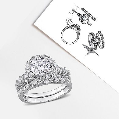 Stella Grace Sterling Silver 1 7/8 Carat T.W. Lab-Created Moissanite Halo Engagement Ring Set