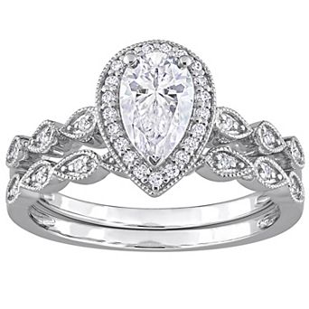 Stella Grace Sterling Silver 1 1/6 Carat T.W. Lab-Created Moissanite Teardrop Halo Engagement Ring Set