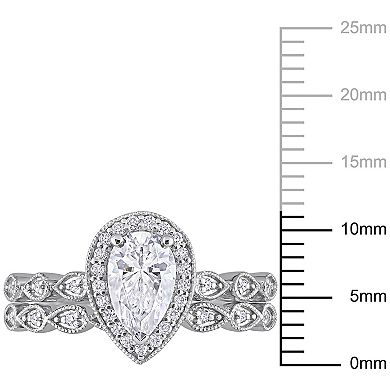 Stella Grace Sterling Silver 1 1/6 Carat T.W. Lab-Created Moissanite Teardrop Halo Engagement Ring Set