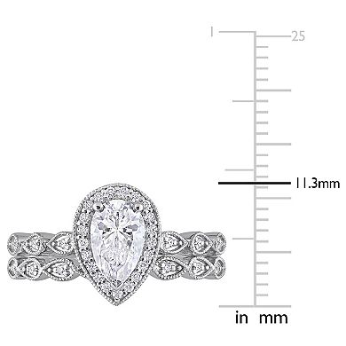 Stella Grace Sterling Silver 1 1/6 Carat T.W. Lab-Created Moissanite Teardrop Halo Engagement Ring Set