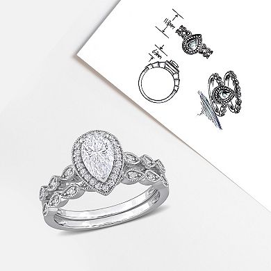 Stella Grace Sterling Silver 1 1/6 Carat T.W. Lab-Created Moissanite Teardrop Halo Engagement Ring Set