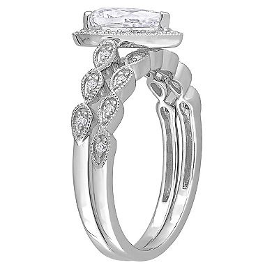 Stella Grace Sterling Silver 1 1/6 Carat T.W. Lab-Created Moissanite Teardrop Halo Engagement Ring Set