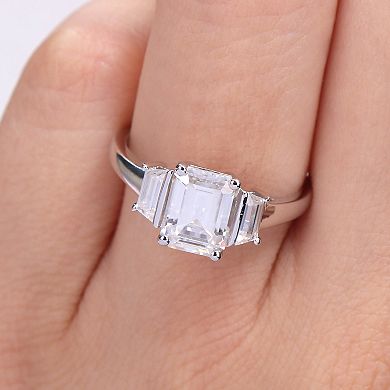 Stella Grace Sterling Silver 2 1/3 Carat T.W. Lab-Created Moissanite 3-Stone Engagement Ring