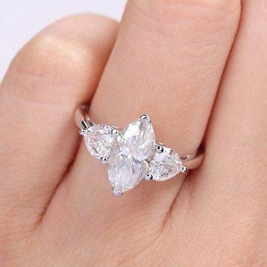 Stella Grace Sterling Silver 2 1/2 Carat T.W. Lab-Created Moissanite 3-Stone Engagement Ring