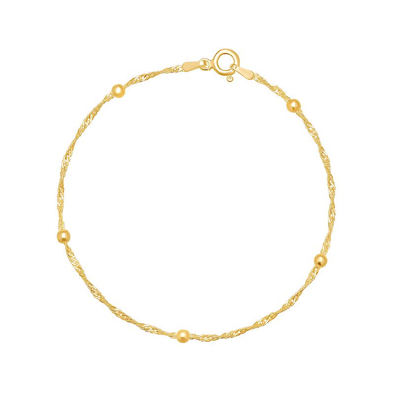 PRIMROSE 18k Gold Over Silver Beaded Chain Bracelet, Womens, Size: 7.5,