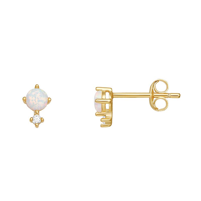 PRIMROSE 18k Gold Over Silver Opal & Cubic Zirconia Stud Earrings, Womens,