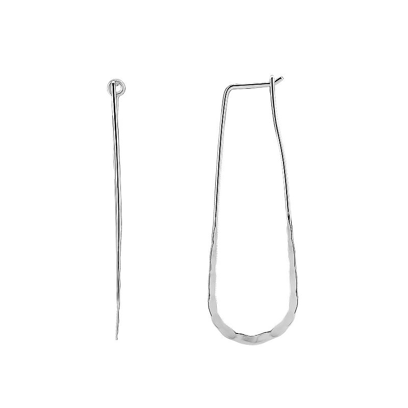 PRIMROSE Sterling Silver Hammered Oval Hoop Earrings, Womens, Grey