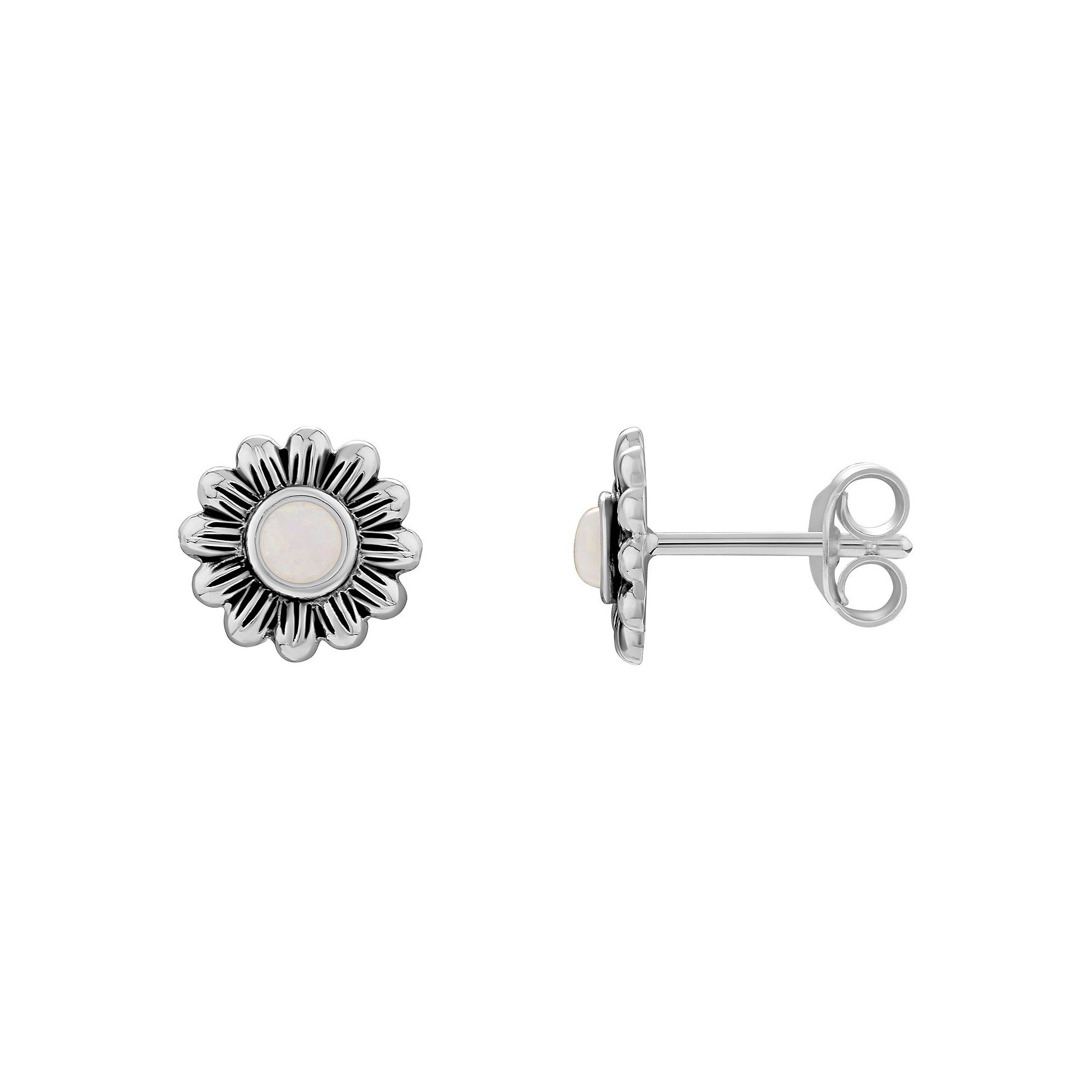 PRIMROSE Sterling Silver Opal Flower Stud Earrings, Womens