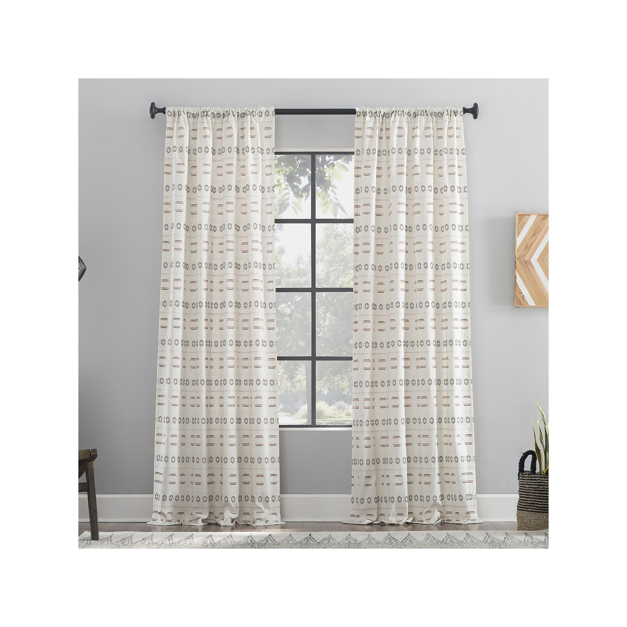 Archaeo Global Stripes Cotton Blend Semi-Sheer Rod Pocket Window Curtain, S