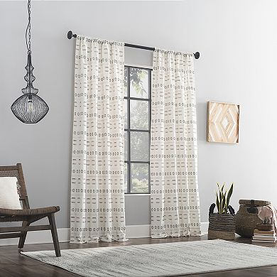 Archaeo Global Stripes Cotton Blend Semi-Sheer Rod Pocket Window Curtain 