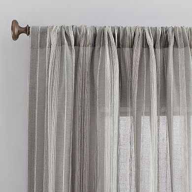 Archaeo Embroidered Stripe Linen Blend Semi-Sheer Rod Pocket Window Curtain 