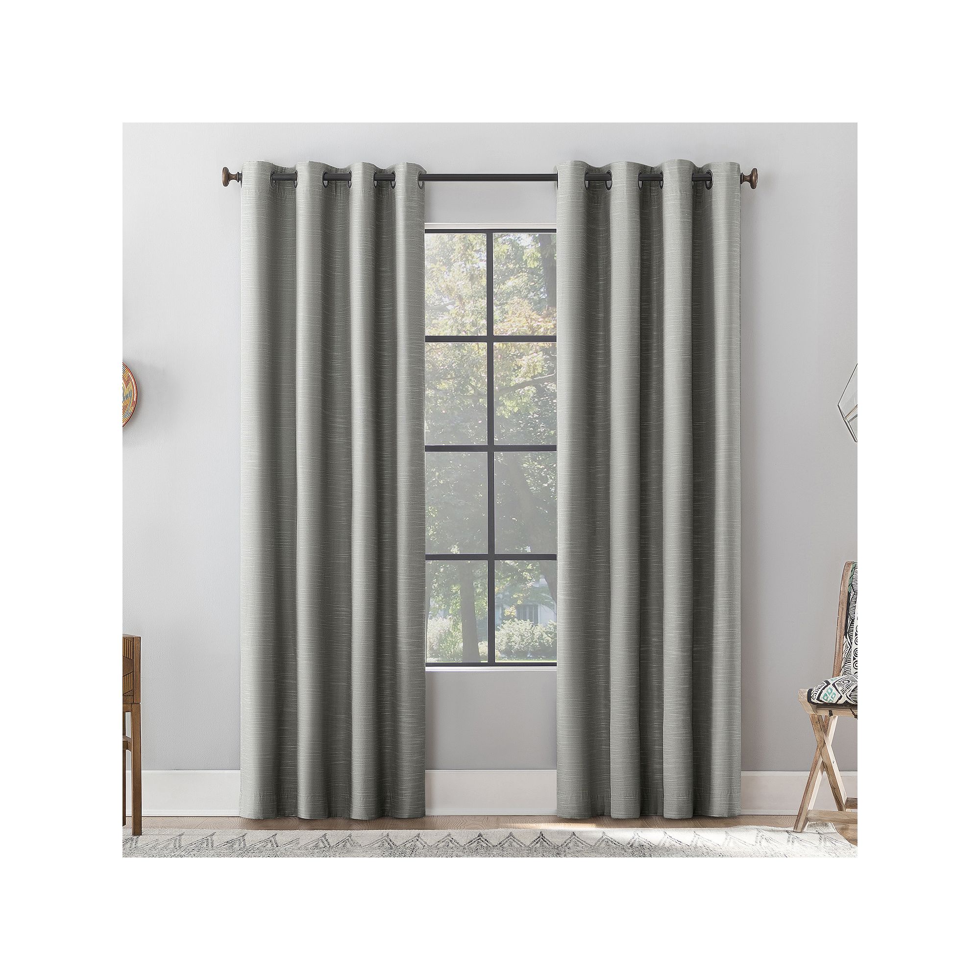 Archaeo Textured Linen Blend Total Blackout Grommet Top Single Curtain Pane