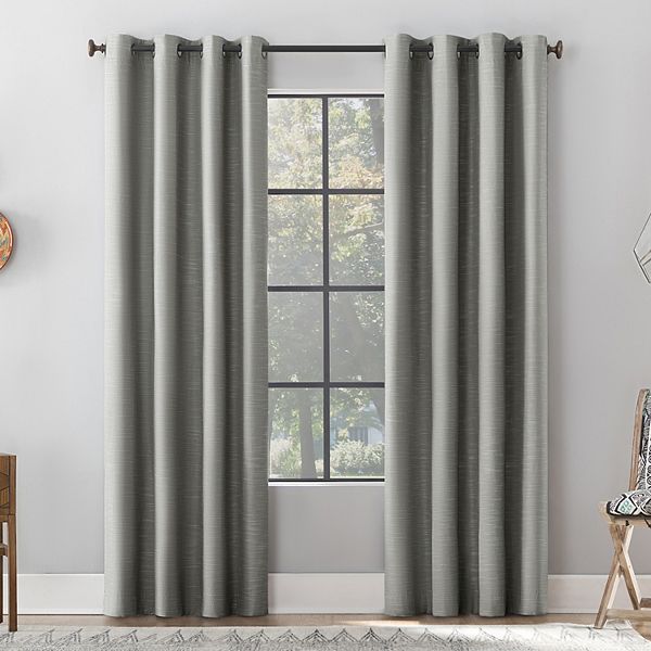 50"x84" Archaeo Total Blackout Textured Linen Blend Grommet Top Curtain Panel Gray