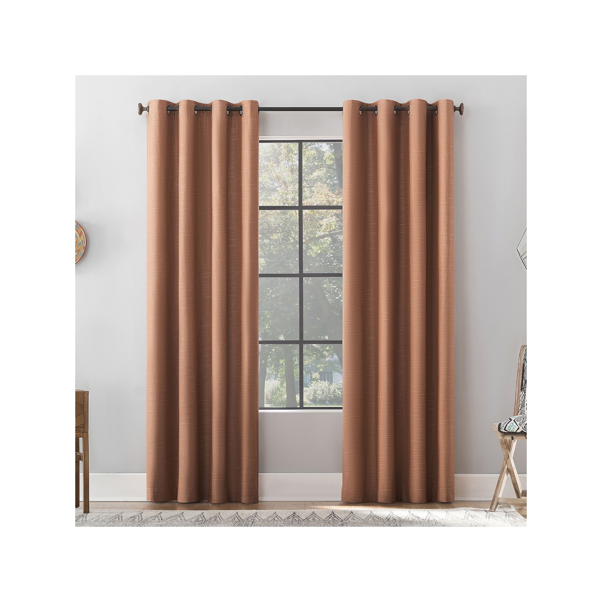 Archaeo Textured Linen Blend Total Blackout Grommet Top Single Curtain Pane