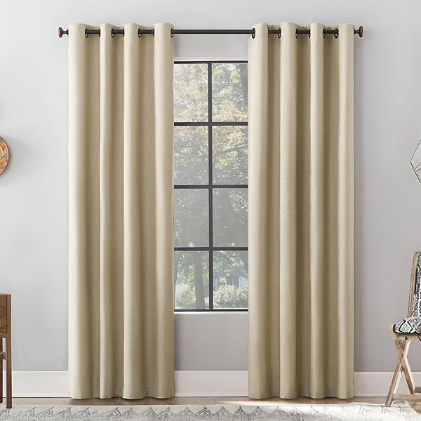 50"x96" Archaeo Total Blackout Textured Linen Blend Grommet Top Curtain Panel Stone