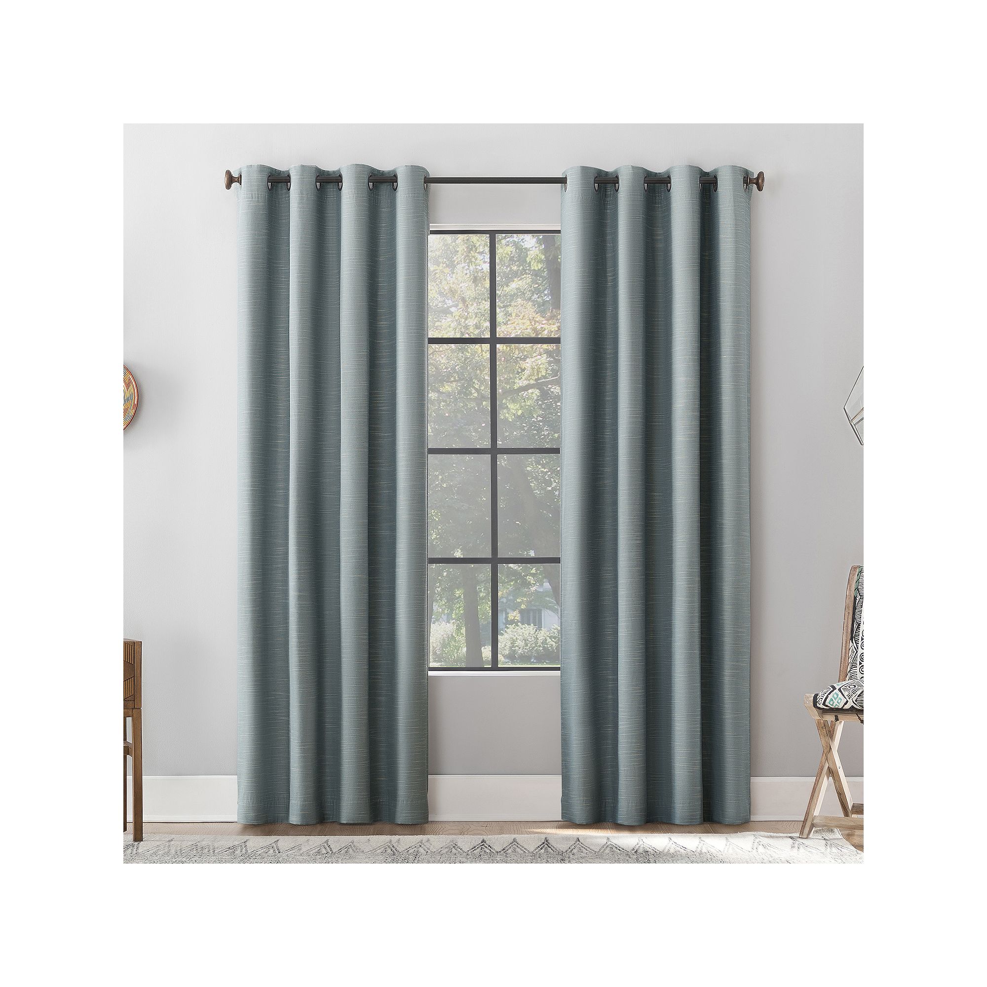 Archaeo Textured Linen Blend Total Blackout Grommet Top Single Curtain Pane