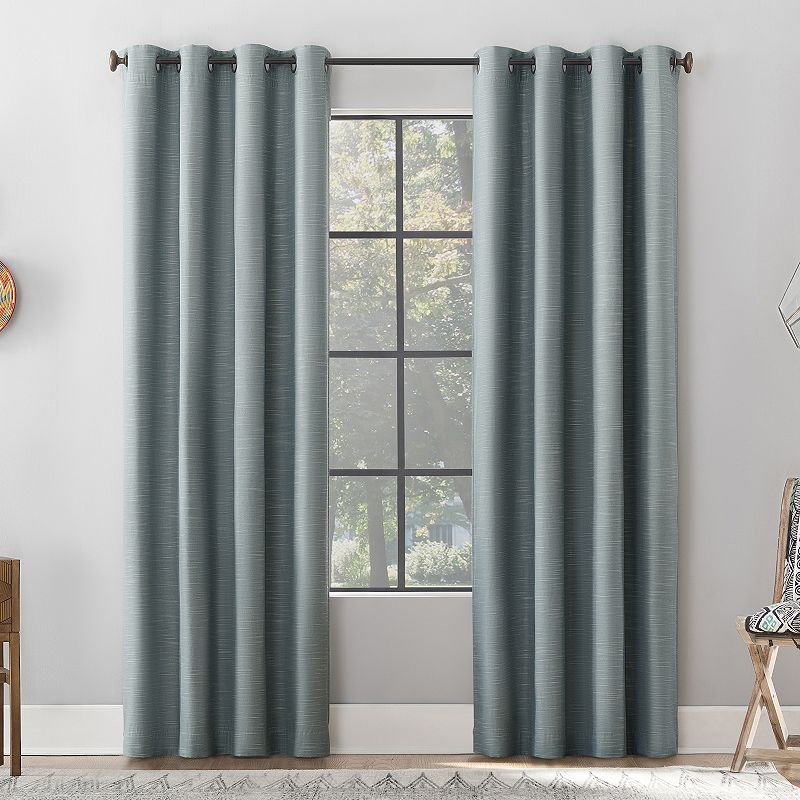 50"x96" Archaeo Total Blackout Textured Linen Blend Grommet Top Curtain Panel Storm Blue