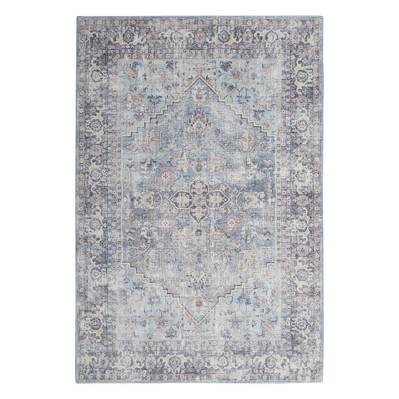 Nicole Curtis Machine Washable Traditional Boho Light Grey/Blue 7 10  x 9 10  Area Rug  (8  x 10 )