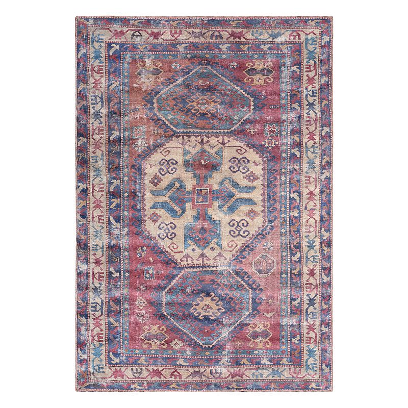 Nicole Curtis Machine Washable Series 1 Persian Red/Navy 6  x 9  Area Rug  (6x9)