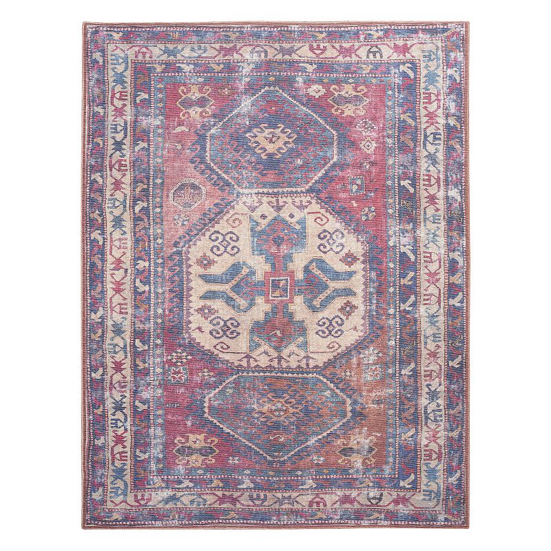 Nicole Curtis Machine Washable Series 1 Persian Red/Navy 6  x 9  Area Rug  (6x9)
