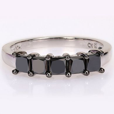 Stella Grace 10k White Gold 1 1/4 Carat T.W. Princess Black Diamond Semi-Eternity Ring