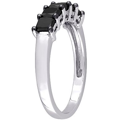 Stella Grace 10k White Gold 1 1/4 Carat T.W. Princess Black Diamond Semi-Eternity Ring