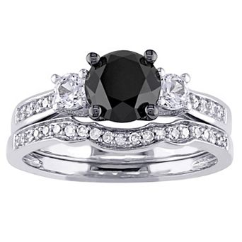 Stella Grace 10k White Gold 7/8 Carat T.W. Black & White Diamond & Lab-Created White Sapphire Engagement Ring Set