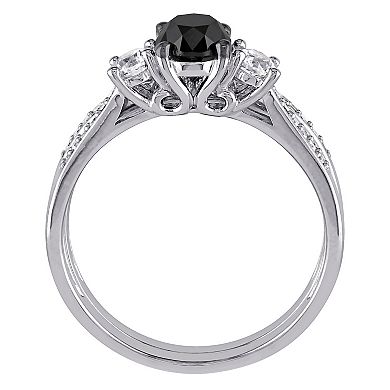 Stella Grace 10k White Gold 7/8 Carat T.W. Black & White Diamond & Created White Sapphire Engagement Ring Set