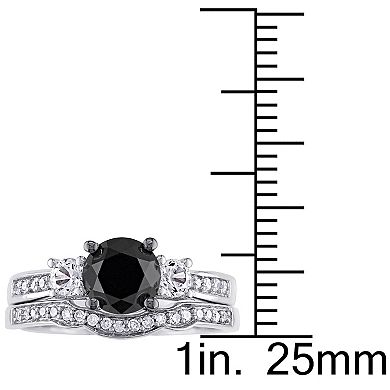 Stella Grace 10k White Gold 7/8 Carat T.W. Black & White Diamond & Created White Sapphire Engagement Ring Set