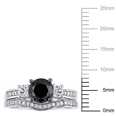 Stella Grace 10k White Gold 7/8 Carat T.W. Black & White Diamond & Created White Sapphire Engagement Ring Set