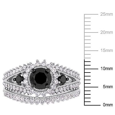 Stella Grace 10k White Gold 2 Carat T.W. Black & White Diamond Halo Engagement Ring Set