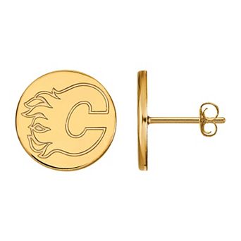 LogoArt Calgary Flames Sterling Silver Small Disc Stud Earrings