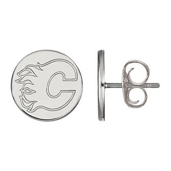 LogoArt Calgary Flames Sterling Silver Small Disc Stud Earrings