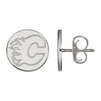 LogoArt Calgary Flames Sterling Silver Small Disc Stud Earrings