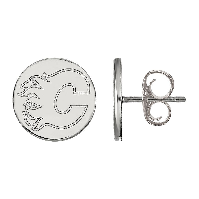 LogoArt Calgary Flames Sterling Silver Small Disc Stud Earrings, Womens, Y