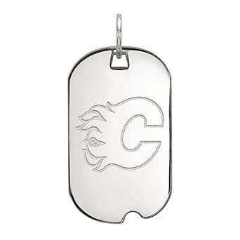 LogoArt Calgary Flames Sterling Silver Small Dog Tag